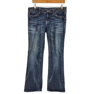 Y2K Miss Me JP4288-4 Low Rise Bedazzled Bling Boot Cut Jeans Dark Aurora Size 12
